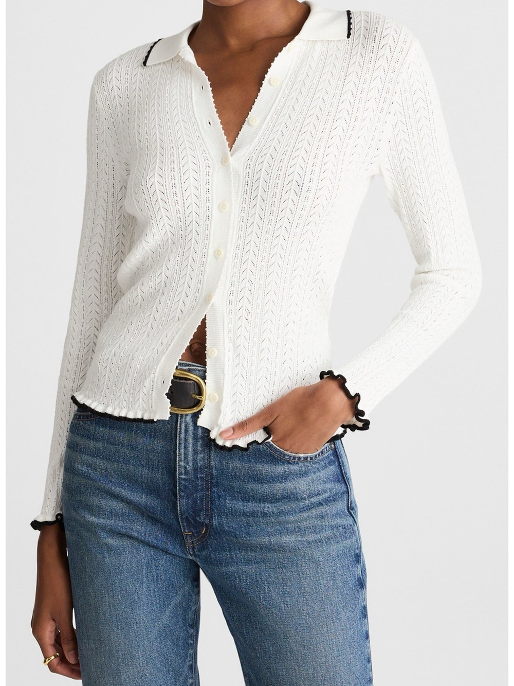 Madewell Ruffle Trim Pointelle Cardigan